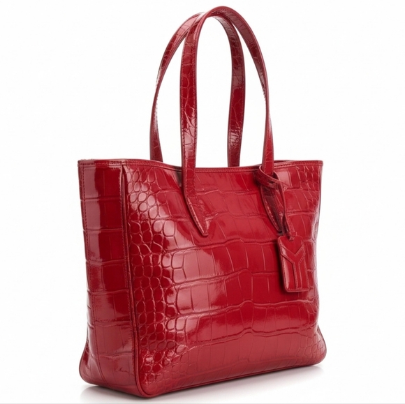 Yves Saint Laurent Red Croc-Embossed Tote